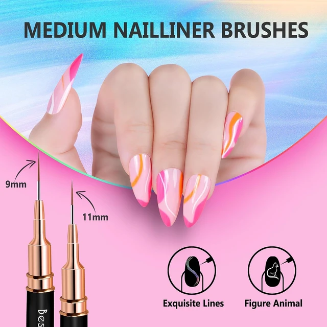 Alt view image 3 of 6 - Nail Art Liner Brushes, 5Pcs Professional Gel Polish Painting Art Design Pen Set for Long Lines, Thin Details, Fine Drawing Sizes 5/7/9/11/20mm Nail Art Design Gift for Women(Black)