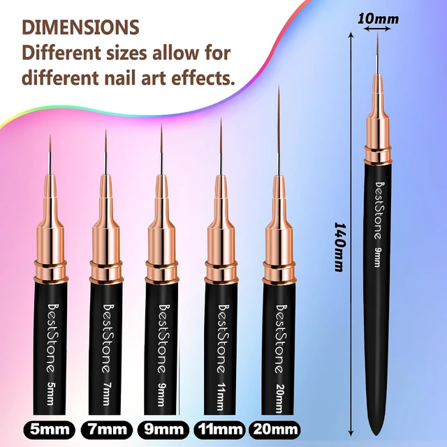 Alt view image 2 of 6 - Nail Art Liner Brushes, 5Pcs Professional Gel Polish Painting Art Design Pen Set for Long Lines, Thin Details, Fine Drawing Sizes 5/7/9/11/20mm Nail Art Design Gift for Women(Black)