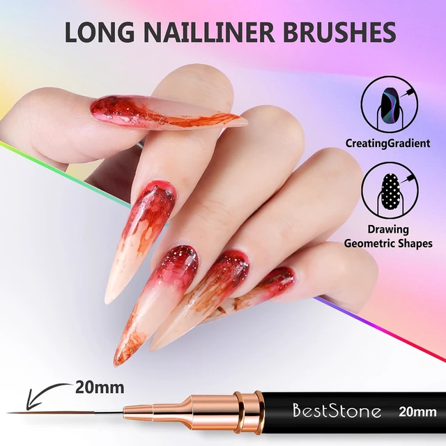 Alt view image 4 of 6 - Nail Art Liner Brushes, 5Pcs Professional Gel Polish Painting Art Design Pen Set for Long Lines, Thin Details, Fine Drawing Sizes 5/7/9/11/20mm Nail Art Design Gift for Women(Black)