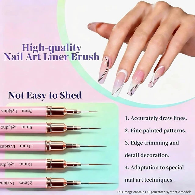 Alt view image 7 of 7 - 8Pcs Nail Art Brushes Set, 5 Art Liners & 3 Multi-Shape Gel Builder Brushes