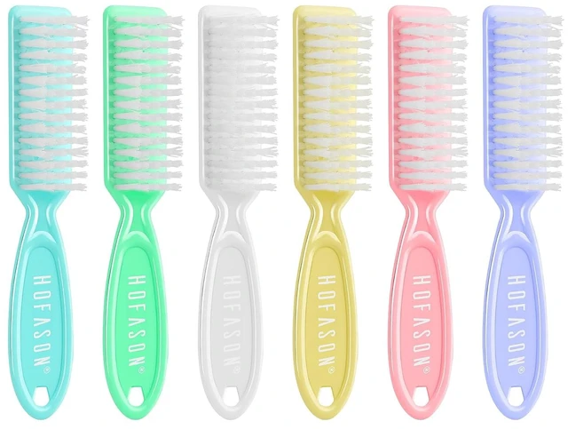 Main image of HOFASON 6 Pack Nail Brush for Cleaning Fingernails, Nail Brush Handle Grip Brush for Nail and Toenail Foot, Nail Dust Brush Manicure Pedicure Tools Scrubbing Brush Women Men Home Salon (Macaron)
