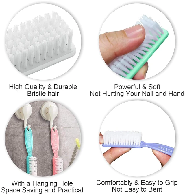 Alt view image 4 of 7 - HOFASON 6 Pack Nail Brush for Cleaning Fingernails, Nail Brush Handle Grip Brush for Nail and Toenail Foot, Nail Dust Brush Manicure Pedicure Tools Scrubbing Brush Women Men Home Salon (Macaron)
