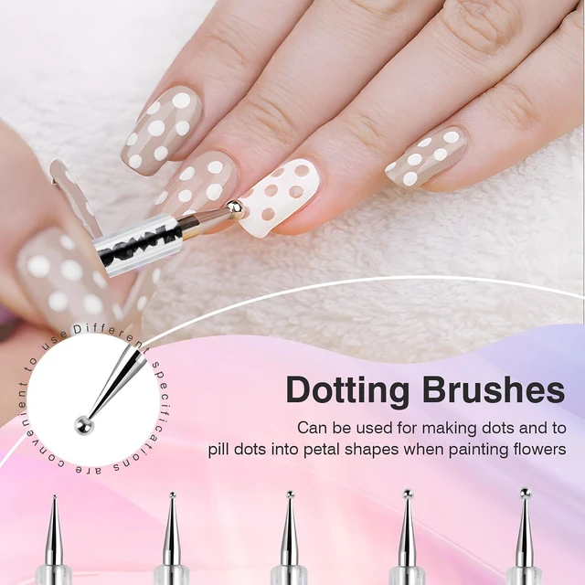 Alt view image 2 of 7 - Nail Art Brushes, 5 Pcs Nail Brush Set with Liner Brush and Dotting Pens