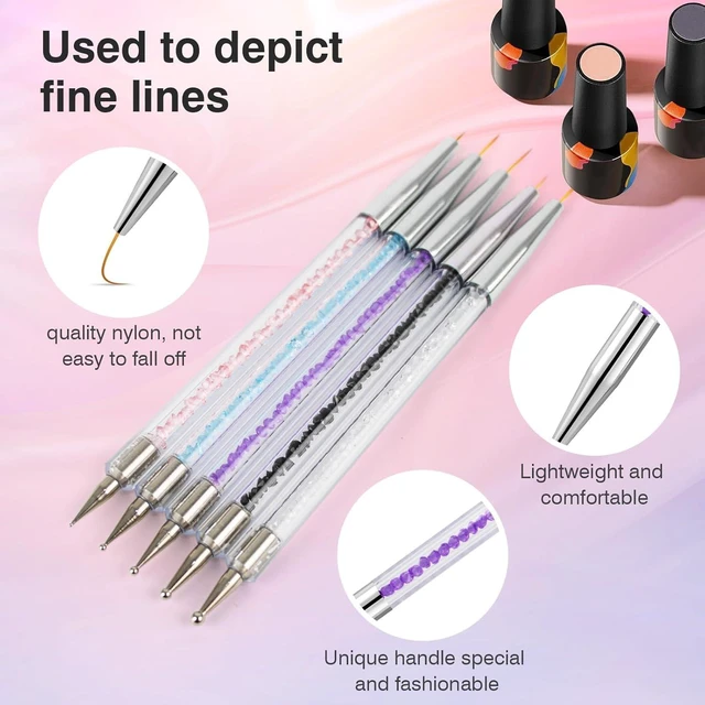 Alt view image 3 of 7 - Nail Art Brushes, 5 Pcs Nail Brush Set with Liner Brush and Dotting Pens