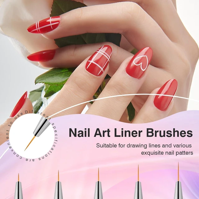 Alt view image 5 of 7 - Nail Art Brushes, 5 Pcs Nail Brush Set with Liner Brush and Dotting Pens