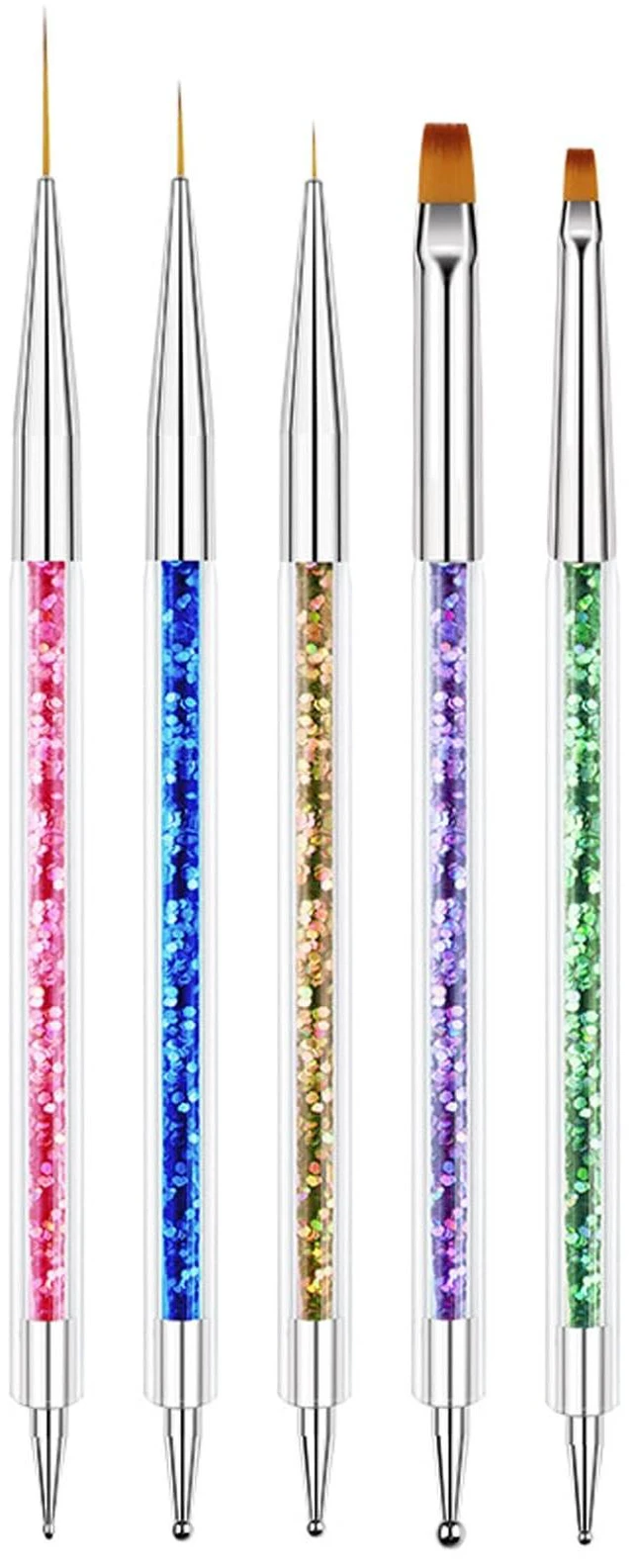 Main image of AIBEE Nail Art Brushes, 5pcs Double-Ended Acrylic Nail Brush Including 7/9/11mm Nail Liner Brush Flat Brushes and Nail Dotting Tools for Nail Art Design