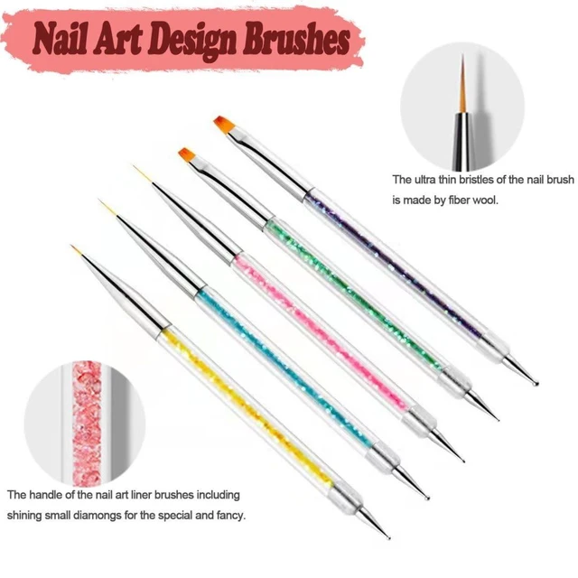 Alt view image 2 of 6 - AIBEE Nail Art Brushes, 5pcs Double-Ended Acrylic Nail Brush Including 7/9/11mm Nail Liner Brush Flat Brushes and Nail Dotting Tools for Nail Art Design