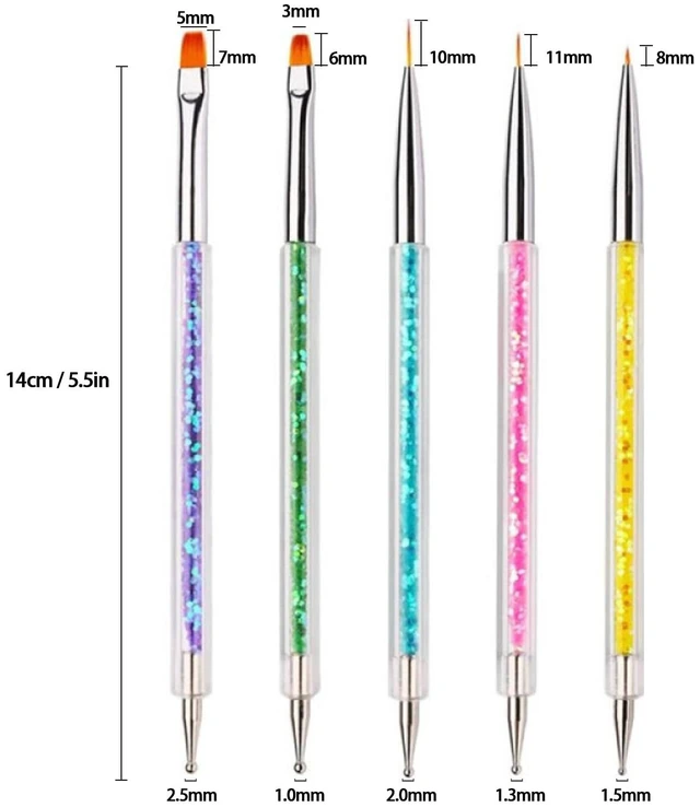 Alt view image 3 of 6 - AIBEE Nail Art Brushes, 5pcs Double-Ended Acrylic Nail Brush Including 7/9/11mm Nail Liner Brush Flat Brushes and Nail Dotting Tools for Nail Art Design