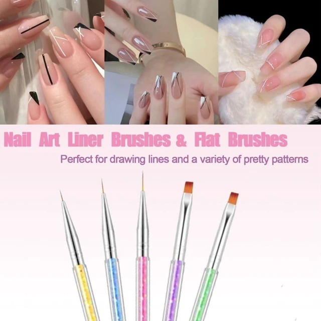 Alt view image 4 of 6 - AIBEE Nail Art Brushes, 5pcs Double-Ended Acrylic Nail Brush Including 7/9/11mm Nail Liner Brush Flat Brushes and Nail Dotting Tools for Nail Art Design