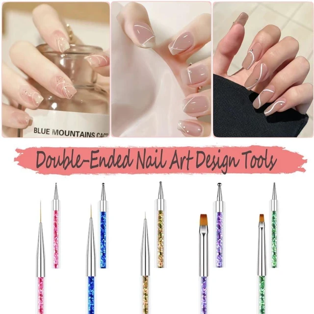 Alt view image 5 of 6 - AIBEE Nail Art Brushes, 5pcs Double-Ended Acrylic Nail Brush Including 7/9/11mm Nail Liner Brush Flat Brushes and Nail Dotting Tools for Nail Art Design
