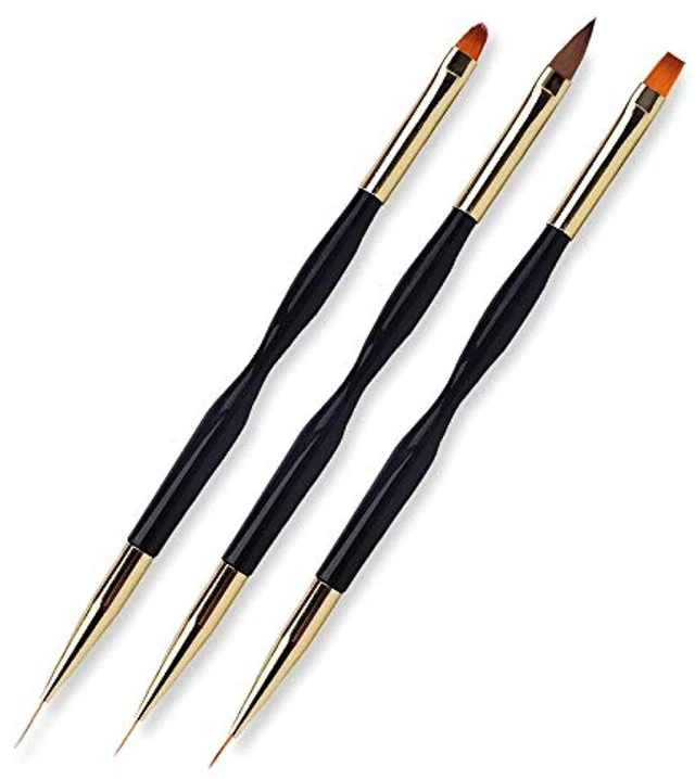 Main image of FULINJOY 3 Pcs Nail Drawing Pen, Dual End Nail Art Pen Brush Acrylic Round Flat Painting Drawing Liner Nail Tools