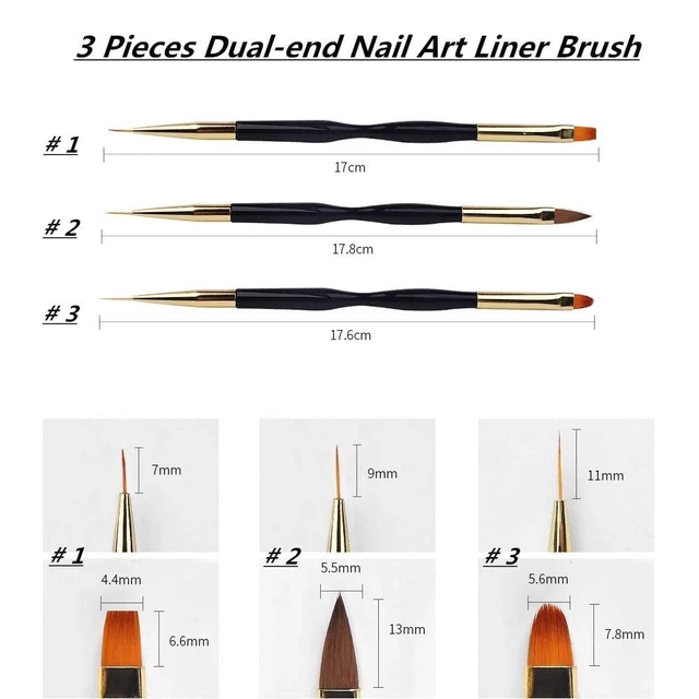 Alt view image 2 of 2 - FULINJOY 3 Pcs Nail Drawing Pen, Dual End Nail Art Pen Brush Acrylic Round Flat Painting Drawing Liner Nail Tools