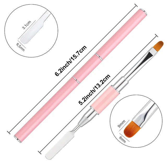 Alt view image 2 of 7 - 2Pcs Dual-Ended Nail Art Brush and Spatula Set - Pink & Black UV Gel Nail Tools for Poly Extension, Sculpture Gel - Manicure Design Kit for Salon & DIY Use
