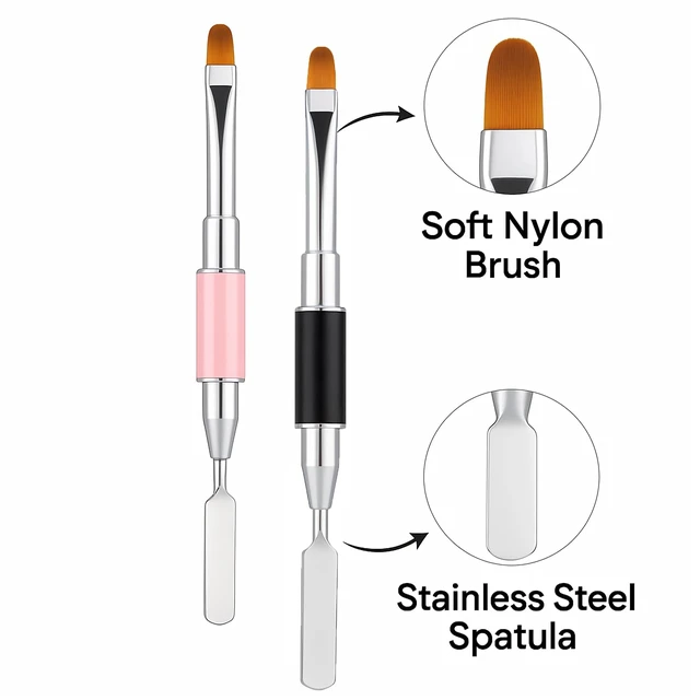 Alt view image 5 of 7 - 2Pcs Dual-Ended Nail Art Brush and Spatula Set - Pink & Black UV Gel Nail Tools for Poly Extension, Sculpture Gel - Manicure Design Kit for Salon & DIY Use