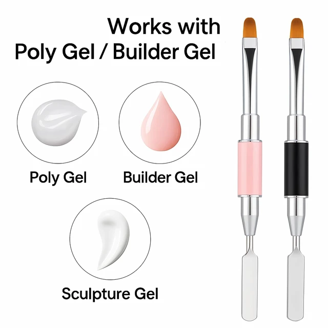 Alt view image 4 of 7 - 2Pcs Dual-Ended Nail Art Brush and Spatula Set - Pink & Black UV Gel Nail Tools for Poly Extension, Sculpture Gel - Manicure Design Kit for Salon & DIY Use