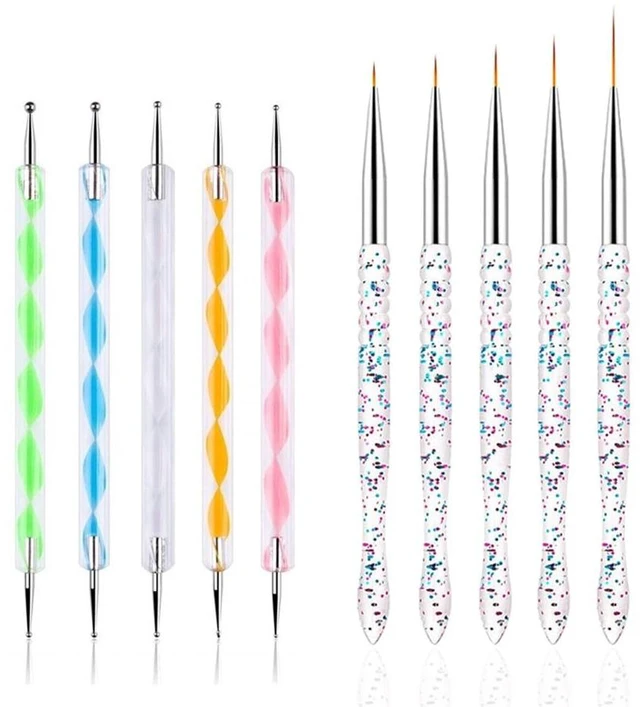 Main image of FULINJOY Nail Dotting Tools 10 Pcs Kit, 5 Pcs Double-end Nail Dotting tools and 5 Pcs Nail Art Liner Brushes, Nail Art Design Tools