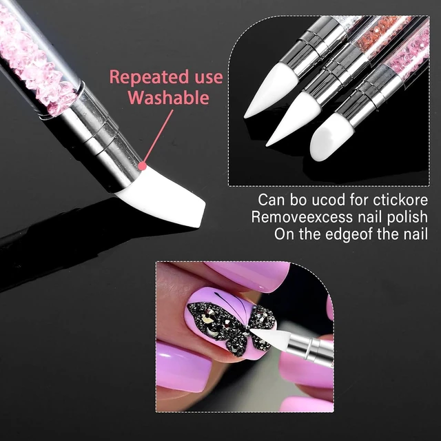 Alt view image 4 of 7 - 3 Pcs Nail Art Sculpture Pen, Dual Tipped Silicone Nail Art Tools