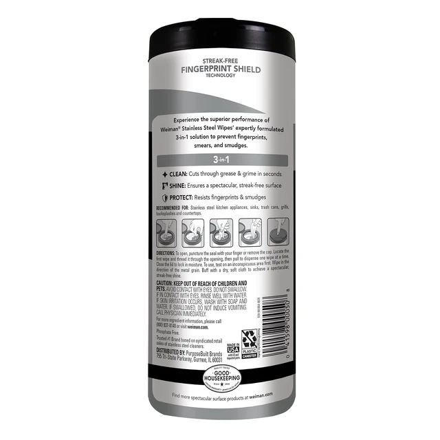 Alt view image 2 of 6 - Weiman Stainless Steel Cleaner & Polisher, 30 Ct Wipes, Kitchen Appliance