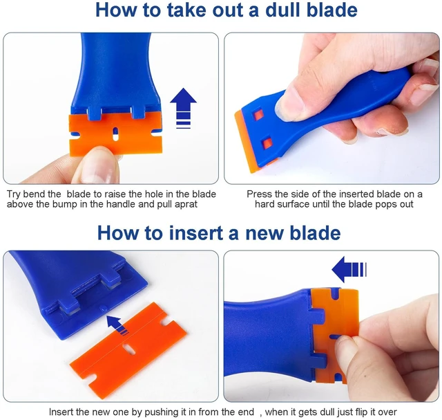 Alt view image 2 of 6 - Plastic Razor Blade Scraper Tool, 6 Pcs Razor Scraper with 60 Pcs Plastic Blades, Cleaning Scraper Remover for Removal Floor Stove Scraping Labels and Decals Sticker on Car Window Glass
