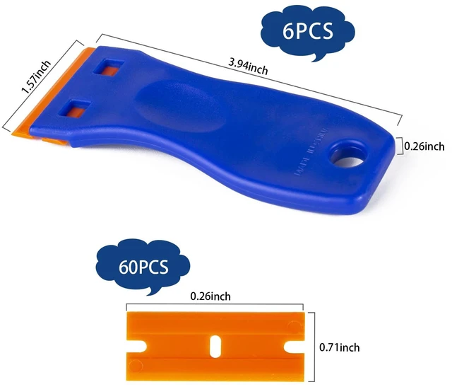 Alt view image 4 of 6 - Plastic Razor Blade Scraper Tool, 6 Pcs Razor Scraper with 60 Pcs Plastic Blades, Cleaning Scraper Remover for Removal Floor Stove Scraping Labels and Decals Sticker on Car Window Glass
