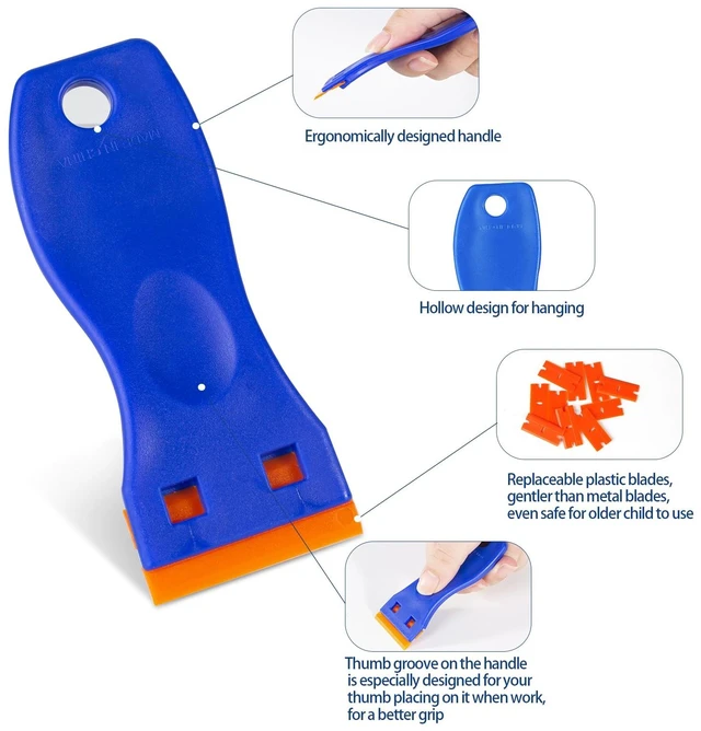 Alt view image 3 of 6 - Plastic Razor Blade Scraper Tool, 6 Pcs Razor Scraper with 60 Pcs Plastic Blades, Cleaning Scraper Remover for Removal Floor Stove Scraping Labels and Decals Sticker on Car Window Glass