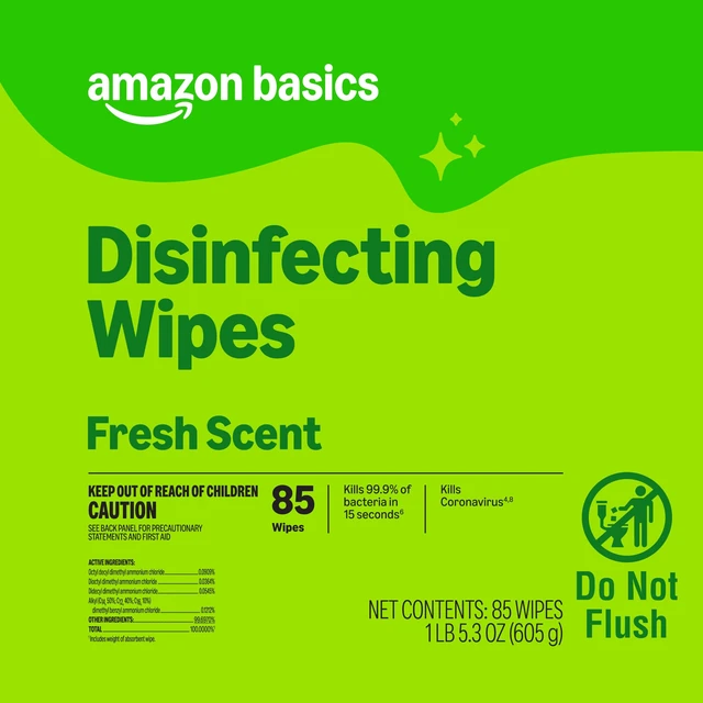 Alt view image 5 of 6 - Amazon Basics Disinfecting Wipes, Fresh Scent, Sanitizes/Cleans/Disinfects/Deodorizes, 85 Count, for Hard Nonporous Surfaces