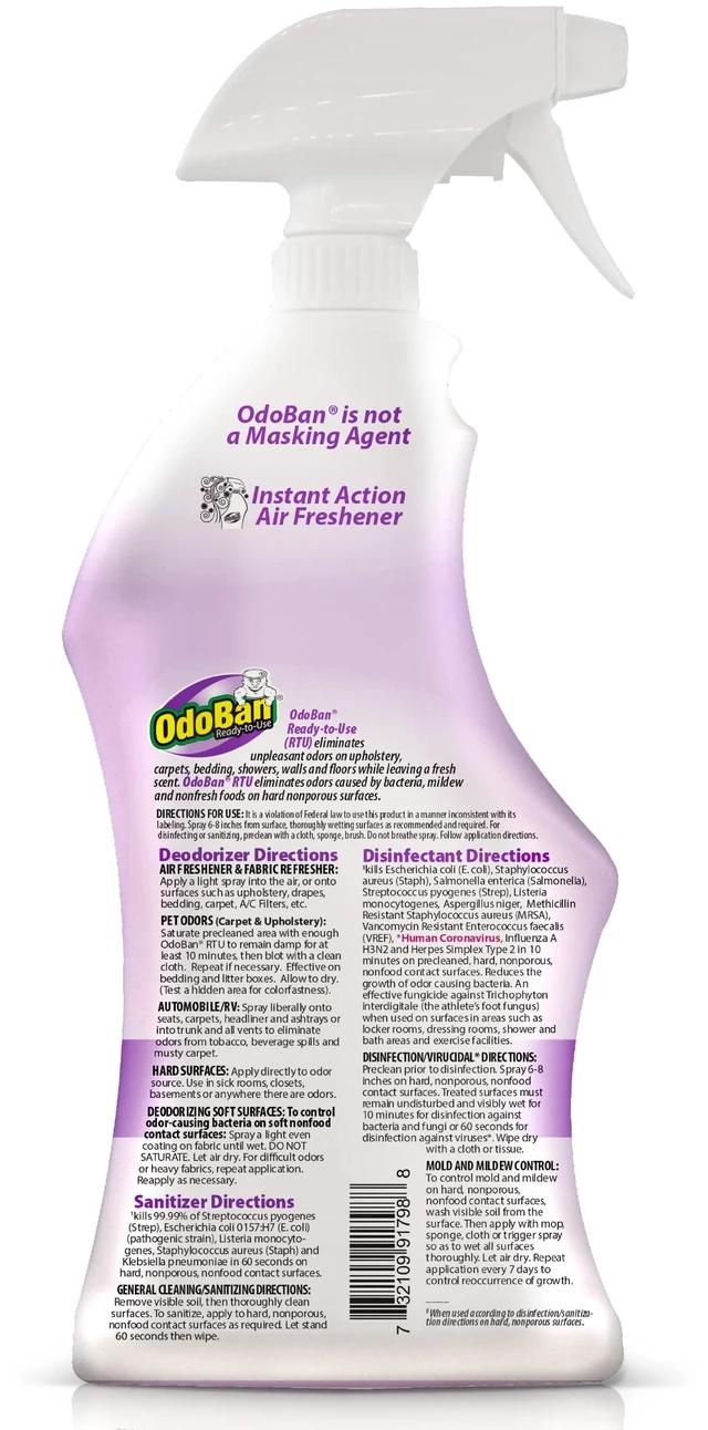 Alt view image 3 of 6 - OdoBan Ready-to-Use Disinfectant and Odor Eliminator, 32 Ounce Spray Bottle, Lavender Scent