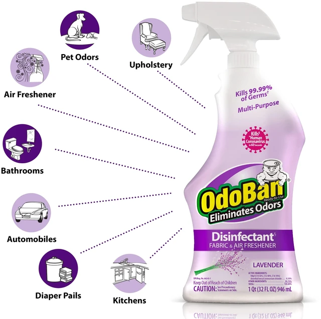 Alt view image 2 of 6 - OdoBan Ready-to-Use Disinfectant and Odor Eliminator, 32 Ounce Spray Bottle, Lavender Scent