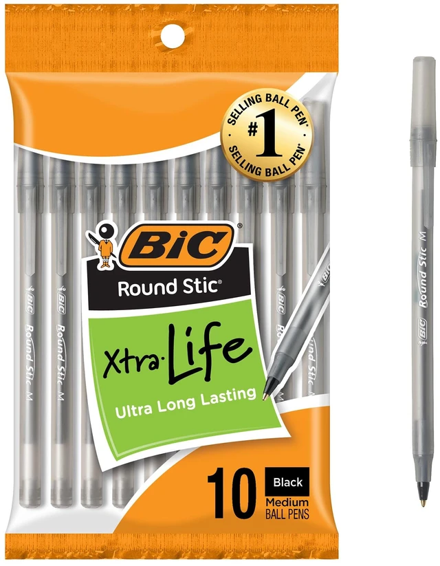 Main image of BIC Round Stic Black Ballpoint Pens, Medium Point, 1.0mm, 10-Count