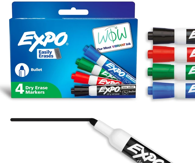 Main image of EXPO Dry Erase Markers, Low Odor Ink, Bullet Tip, 4 Count - Whiteboard, Calendar, Organization, Essential Supplies for Office, School, Classroom, Teachers