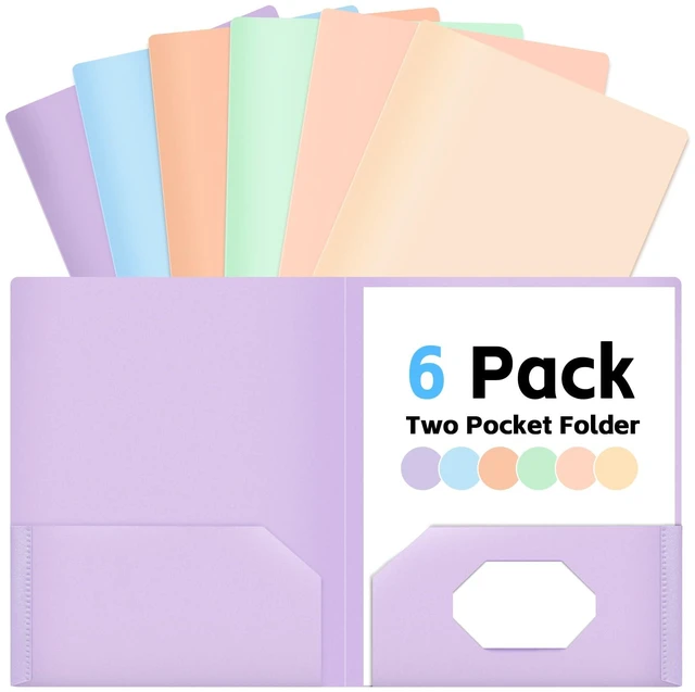 Main image of Folders with Pockets, 6 Pack 2 Pocket Folders, Plastic Pastel Folders for School with 18 Label, Pocket File Folders Bulk Fit Letter Size Paper, School Supplies Folders for Teacher Office Home Business