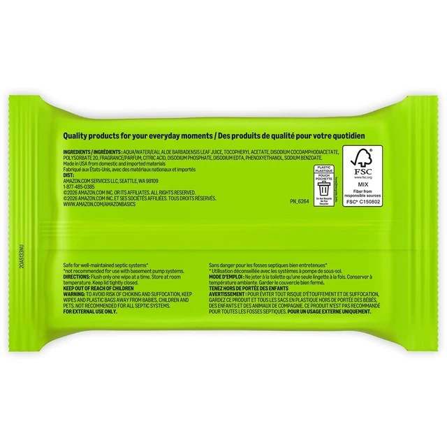 Alt view image 4 of 6 - Amazon Basics Flushable Wipes, Fresh Scent, with Aloe Vera and Vitamin E, Hypoallergenic, 42 Count, Pack of 2