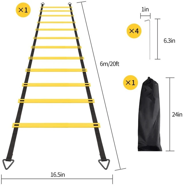 Alt view image 2 of 7 - 12 Rungs Agility Ladder Set, Training Ladder with Steel Stakes and Carry Bag for Soccer, Speed Fitness Feet Training
