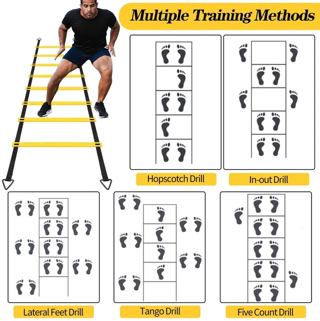 Alt view image 4 of 7 - 12 Rungs Agility Ladder Set, Training Ladder with Steel Stakes and Carry Bag for Soccer, Speed Fitness Feet Training