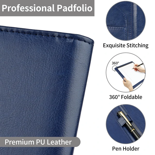 Alt view image 3 of 6 - Professional Padfolio Portfolio Binder, Faux Leather, Blue