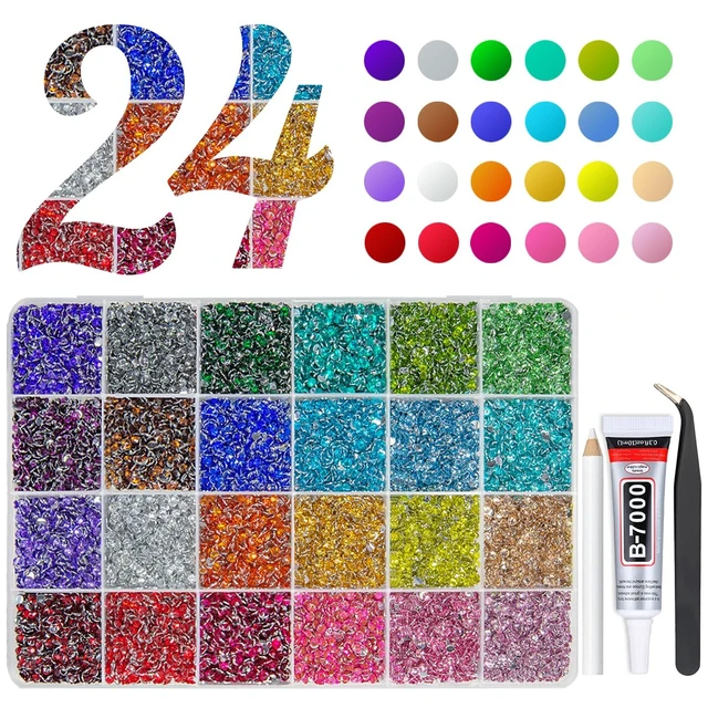 Main image of qiipii 24000PCS 24 Color 3mm Crystal Resin Rhinestones Flatback SS10 Colorful Rainbow Stones Gems Diamonds for Nails Face Eyes Makeup Tumblers Bottles DIY Crafts Bedazzling Crafting Clothes Shoes