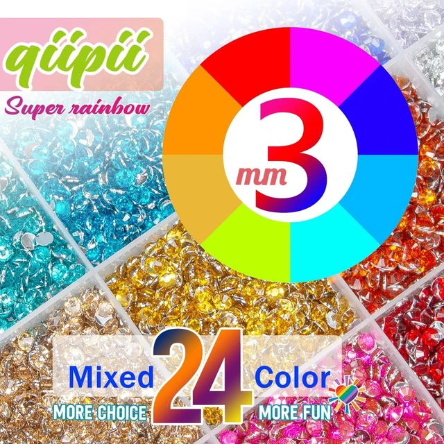Alt view image 4 of 7 - qiipii 24000PCS 24 Color 3mm Crystal Resin Rhinestones Flatback SS10 Colorful Rainbow Stones Gems Diamonds for Nails Face Eyes Makeup Tumblers Bottles DIY Crafts Bedazzling Crafting Clothes Shoes