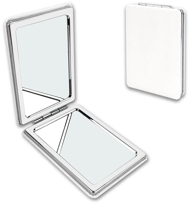 Main image of Portable Beauty Mirror with Leather Cover, Double-Sided 1X/2X PU Leather Makeup Small Pocket Mirror, Portable for for Women Home Office - White