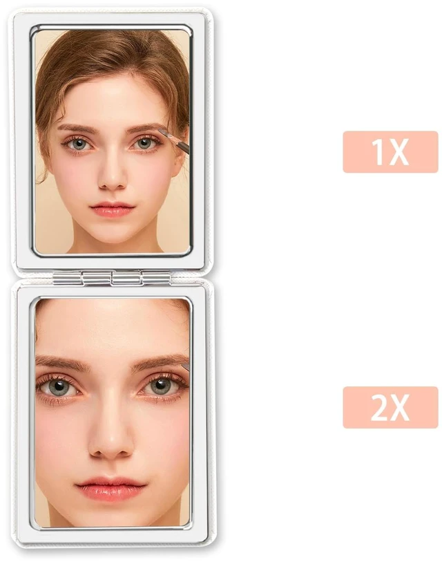 Alt view image 5 of 6 - Portable Beauty Mirror with Leather Cover, Double-Sided 1X/2X PU Leather Makeup Small Pocket Mirror, Portable for for Women Home Office - White