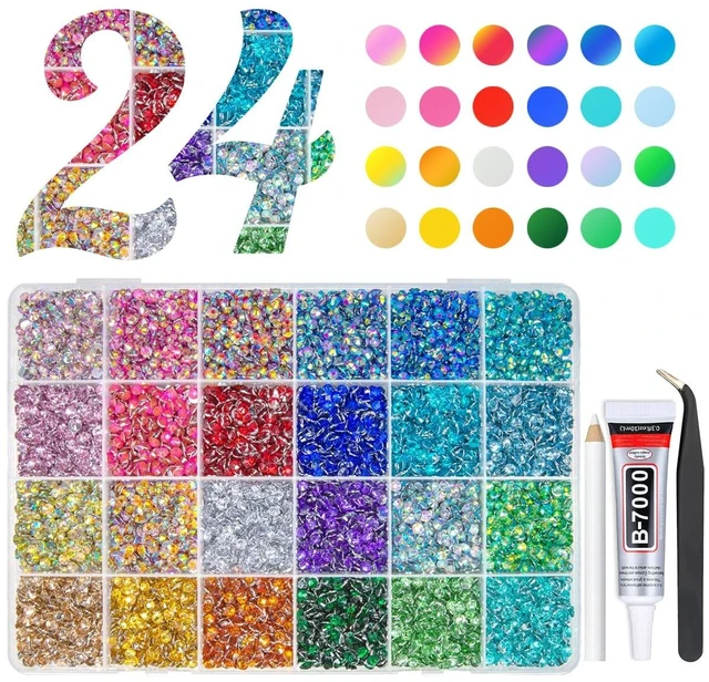 Main image of qiipii 12600Pcs 24 Color 4mm Crystal AB Resin Rhinestones w B7000 Glue for Bedazzling Crafting Colorful Flatback Stones Crystals Gems Diamonds Charms for Nails Eyes Face Makeup Tumblers Bottles Crafts