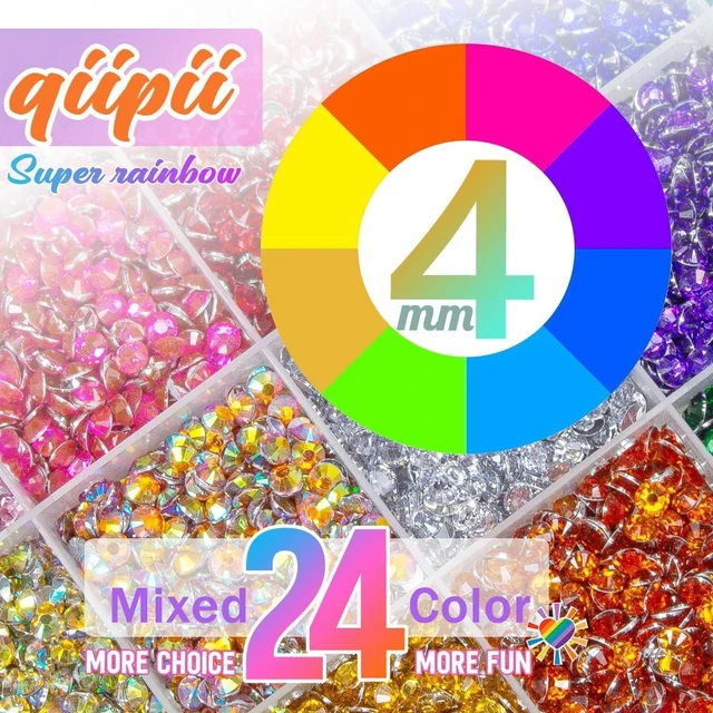 Alt view image 3 of 7 - qiipii 12600Pcs 24 Color 4mm Crystal AB Resin Rhinestones w B7000 Glue for Bedazzling Crafting Colorful Flatback Stones Crystals Gems Diamonds Charms for Nails Eyes Face Makeup Tumblers Bottles Crafts
