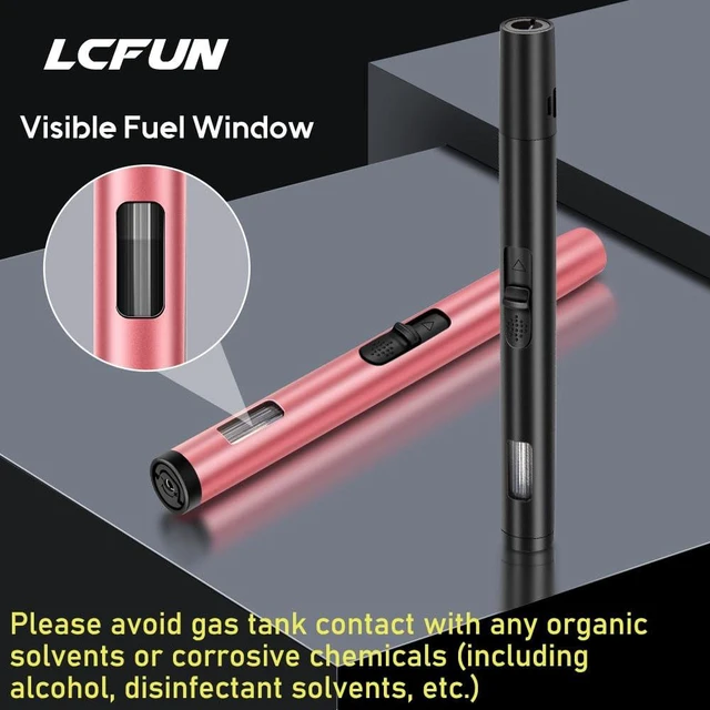 Alt view image 3 of 6 - LcFun 2 Pack Torch Lighters Refillable Butane Lighter with Visible Fuel Window, Windproof Adjustable Jet Flame Long Matches Lighters for Candle, Grill, BBQ, Camping, Fireworks (Butane NOT Included)