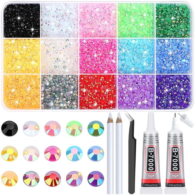 Main image of B-7000 Glue with 15000Pcs Craft Rhinestones, Resin Jelly Rhinestones Flat Back Gems Crystals for Crafts Bling with Fabric Glue for Crafting Tumblers, Wedding Shoes Graduation Cap Decor
