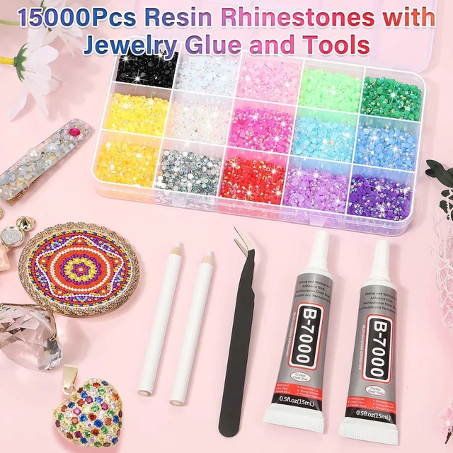 Alt view image 4 of 7 - B-7000 Glue with 15000Pcs Craft Rhinestones, Resin Jelly Rhinestones Flat Back Gems Crystals for Crafts Bling with Fabric Glue for Crafting Tumblers, Wedding Shoes Graduation Cap Decor