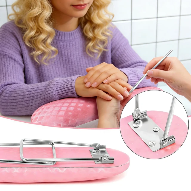 Alt view image 4 of 6 - Krofaue Arm Rest for Nails Tech, Professional Microfiber Leather Nail Hand Rest Stand Arm Rest for Acrylic Nails Cushion Hand Holder with Non-slip - Nail Technician Use Must Have (Pink)