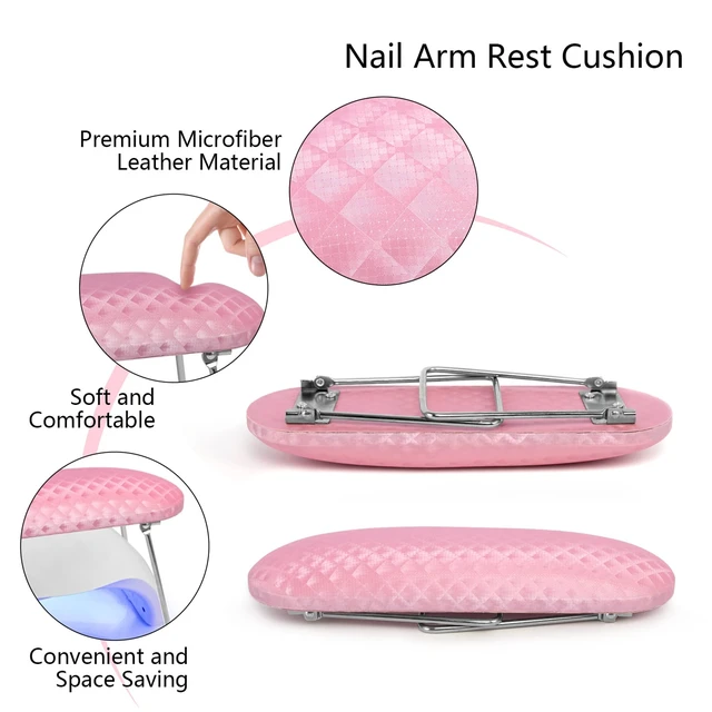 Alt view image 3 of 6 - Krofaue Arm Rest for Nails Tech, Professional Microfiber Leather Nail Hand Rest Stand Arm Rest for Acrylic Nails Cushion Hand Holder with Non-slip - Nail Technician Use Must Have (Pink)