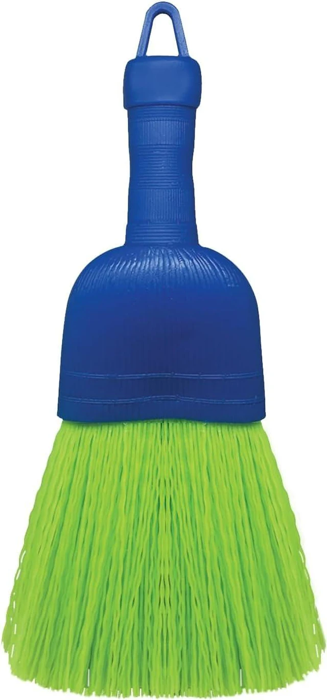 Main image of Poly Fiber Mini Broom Whisk Handheld Brush Head with Hang Hole for Outdoor Car Porch Debris Dust Dirt Driveways Sidewalks (1)
