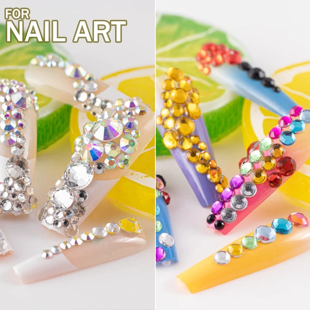 Alt view image 4 of 6 - Two Packs of Flatback Rhinestones 4520 Pcs Crystal, Colorful Rhinestones for Nails, Multicolored+ AB+Transparent White Gems with Picker Tools for Bedazzling Nail Crafting Face Makeup