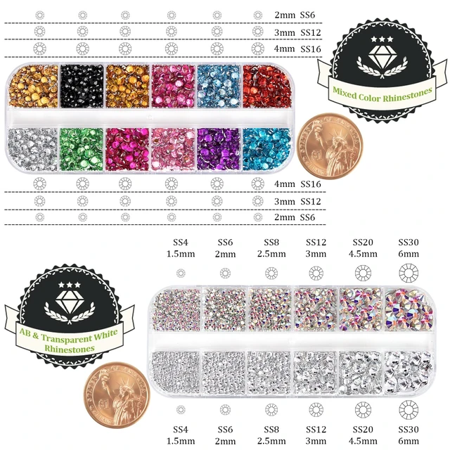Alt view image 3 of 6 - Two Packs of Flatback Rhinestones 4520 Pcs Crystal, Colorful Rhinestones for Nails, Multicolored+ AB+Transparent White Gems with Picker Tools for Bedazzling Nail Crafting Face Makeup