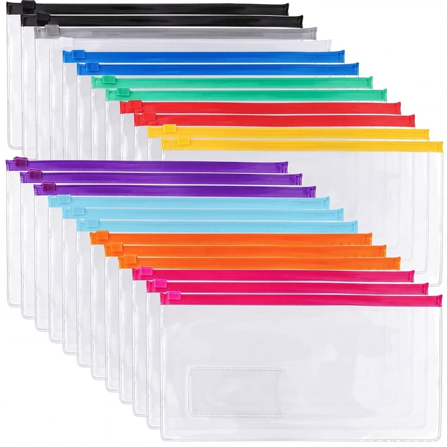 Main image of EOOUT 24pcs Poly Zip Envelope, Plastic Envelope, Reusable Envelopes, 9 x 4.7 Inches, A6 Size, 10 Colors, for Office Supplies